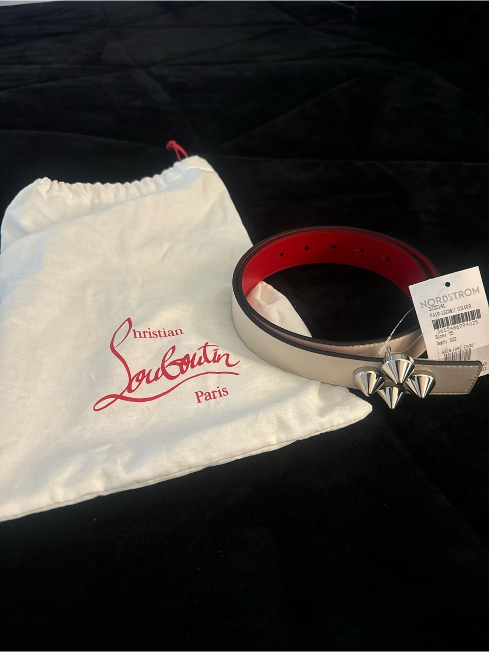Christian Louboutin Beige Leather Belt with Red Interior and Silver Spike Buckle